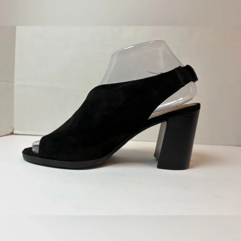 DexFlex Comfort black faux suede open toe slingback wedge heel sandals size 7